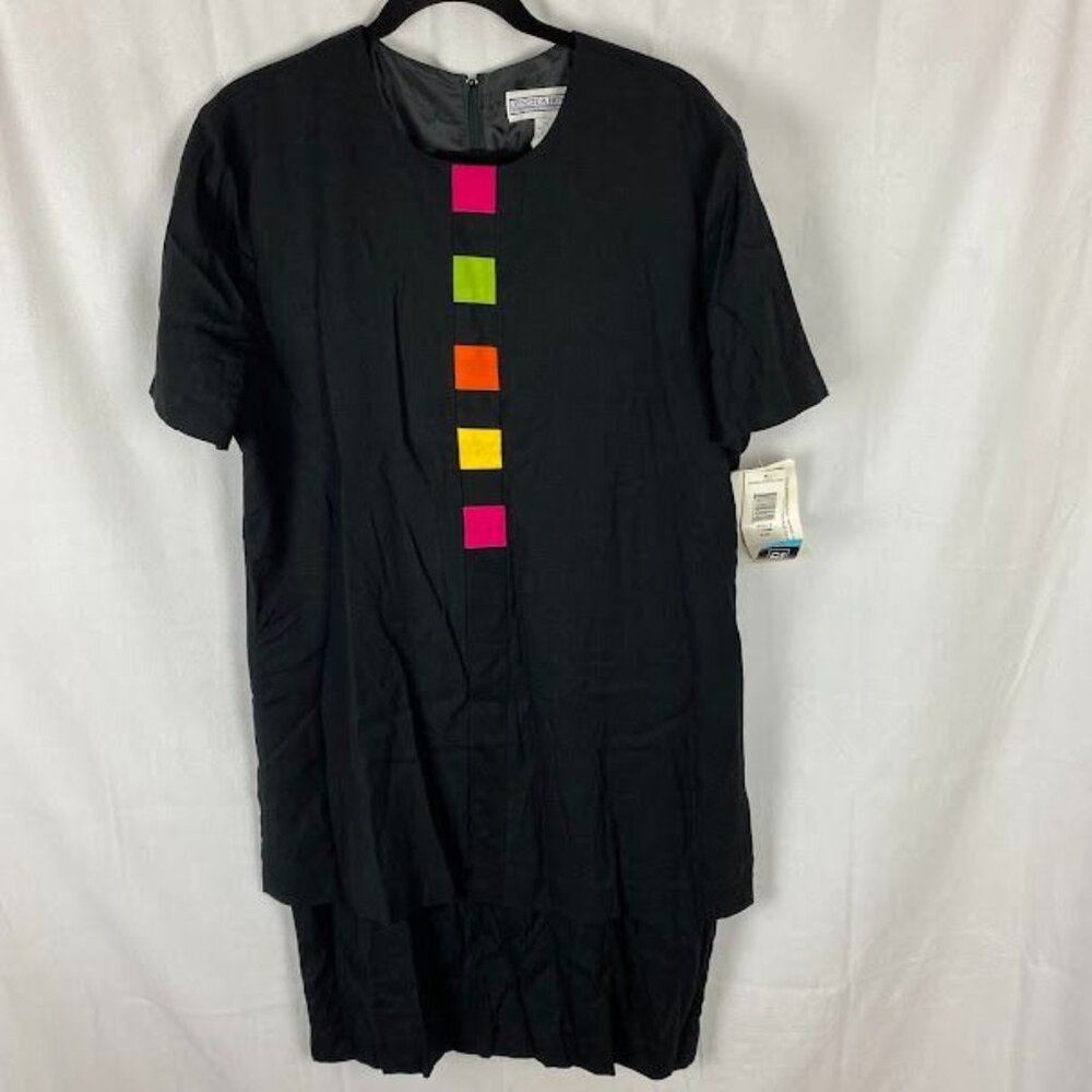 Jessica‎ Howard Color Block Dress Women's 16 Black Vintage NWT Syle # 7-24286